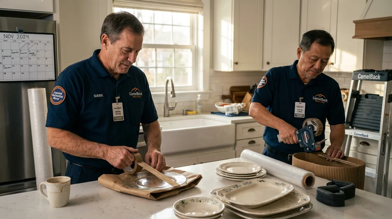 Professional crew packing kitchen dishware in Grundy Center, IA